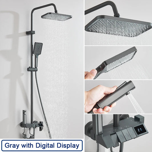 Rozin Black Smart Digital Shower Faucet Set Rainfall