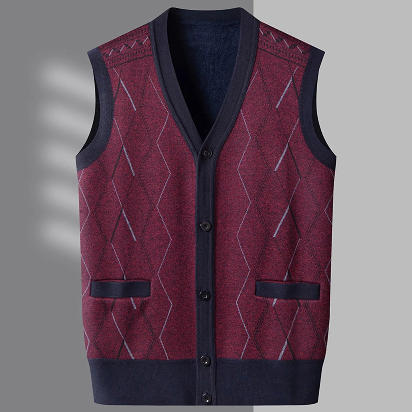 Men’s Vintage Knit Sweater Vest Warm Fleece Lined Casual Winter Outerwear