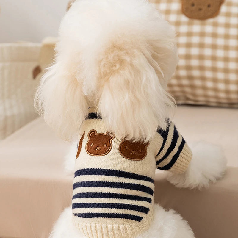 Dog Sweater Bear Striped Puppy Winter Clothes Pet Warm Sweatshirt Knitted Dog Coat Chihuahua Dachshund Clothing Dog Pullover