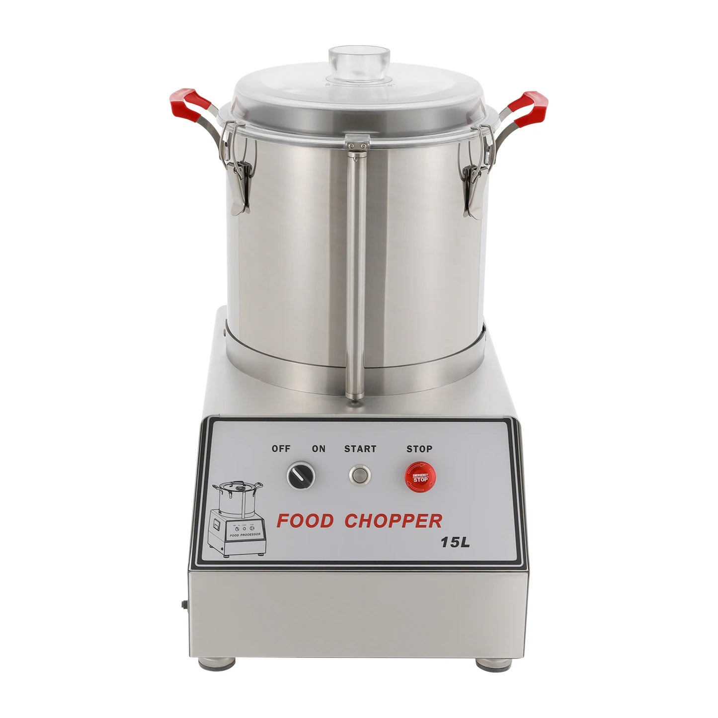 15L 201 Stainless Steel Silver Food Processor Chopping Machine 110V ,Tabletop 1400rpm for Restaurants, Cafeterias