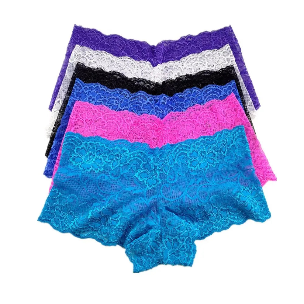 Women's Lace Boyshort Panties.  3-Pack Floral Sheer Boxer Underwear