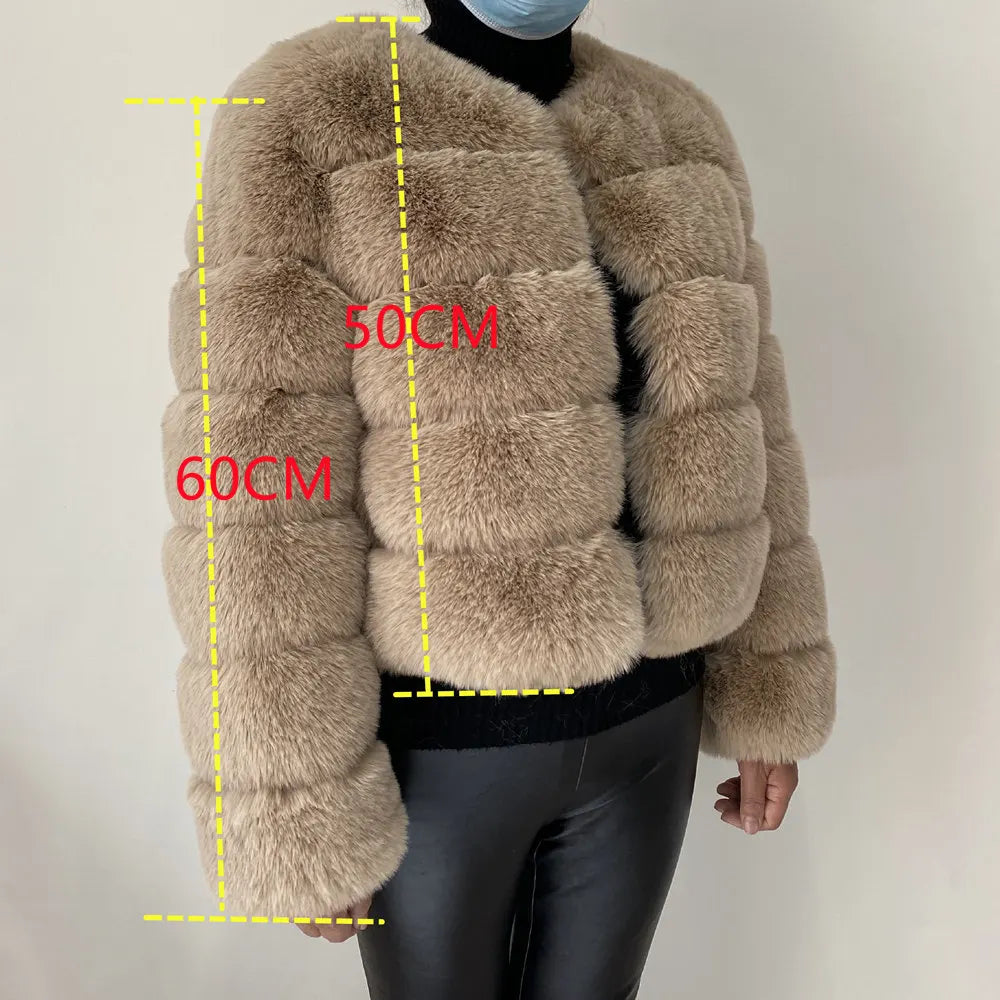 Women's Faux Fur Jacket . Plush Cropped Winter Coat with High Collar