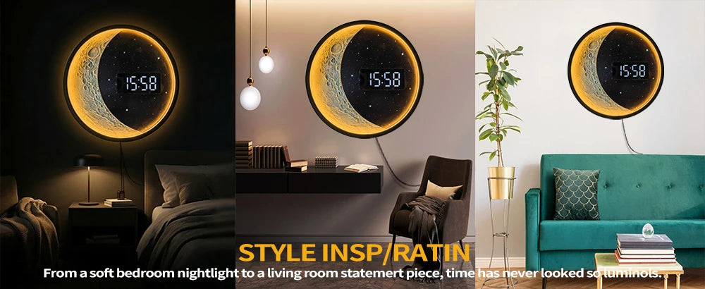 Luna Glow Moon Phase LED Digital Wall Clock