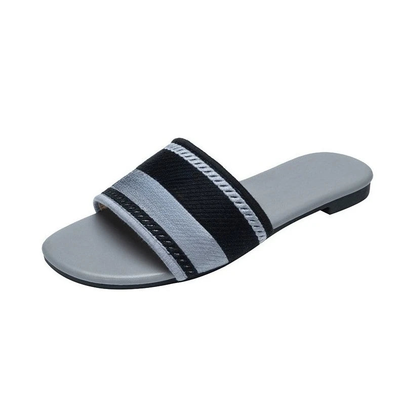 Women’s Genuine Leather Metal Accent Slide Sandals .Luxury European Style Slip-On Flats  Description: