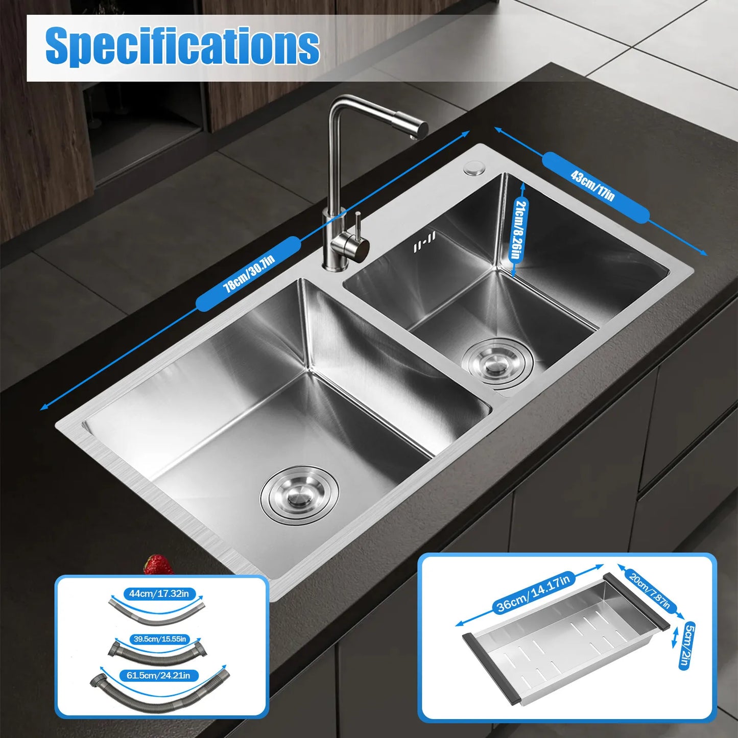 Stainless Steel Double Bowl Drop In Kitchen Sink with Noise Reduction and Deep Basins  Description
