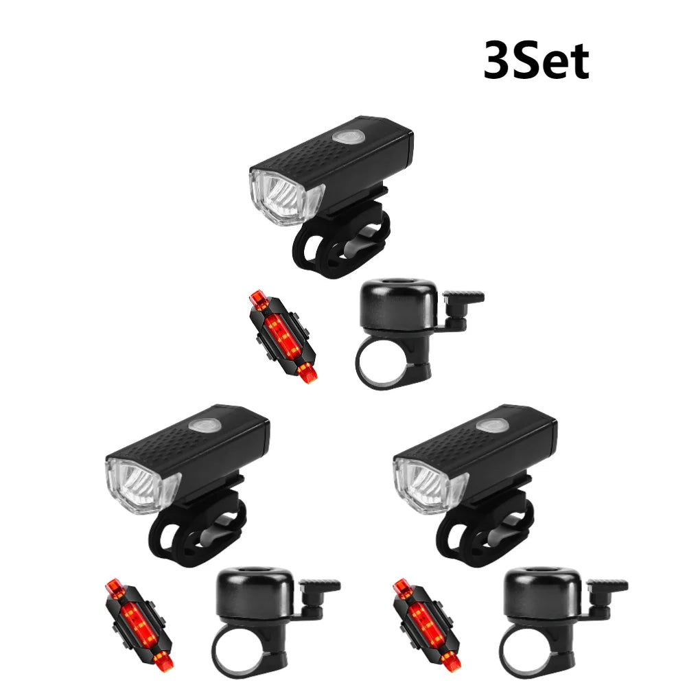 Portable Light Mountain Bike Lights XPE LED Bicycle Front Rear Light Bell Set MTB Bike Night Safety Headlight Lamp