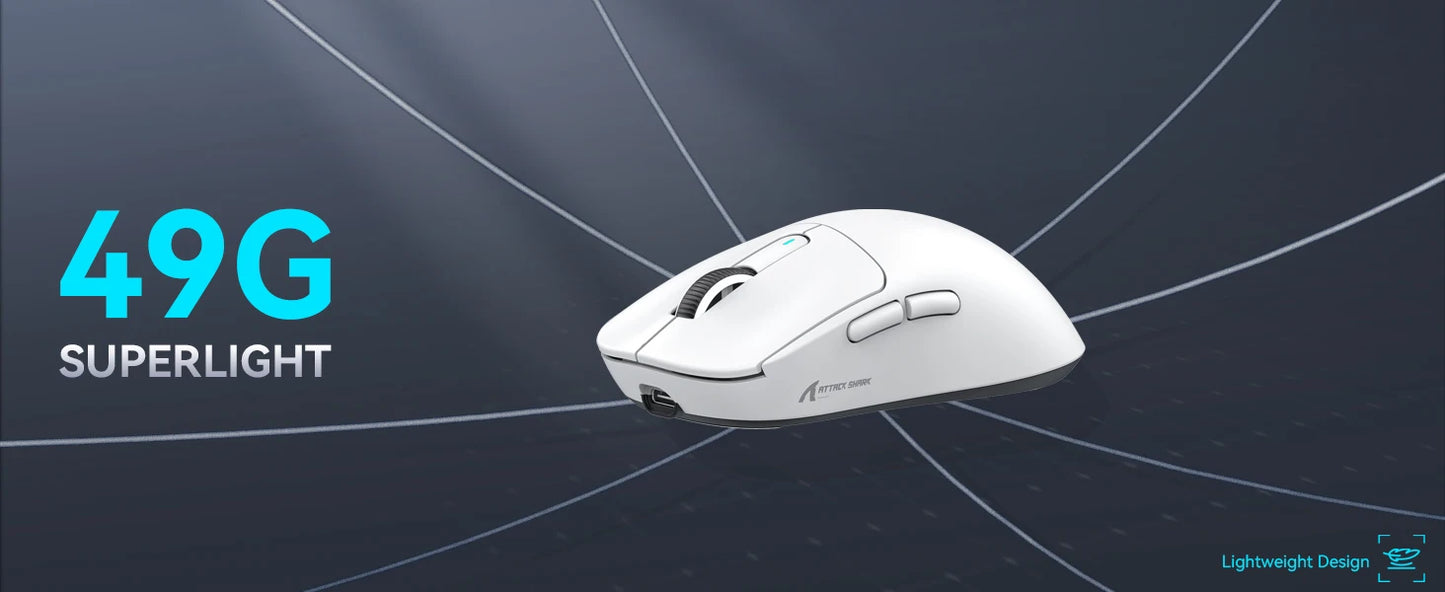 ATTACK SHARK X3 Ultra-Light Wireless Gaming Mouse, 49g Tri-Mode Bluetooth, 2.4GHz & USB-C Rechargeable Ergonomic Mouse for PC, Mac & Laptop