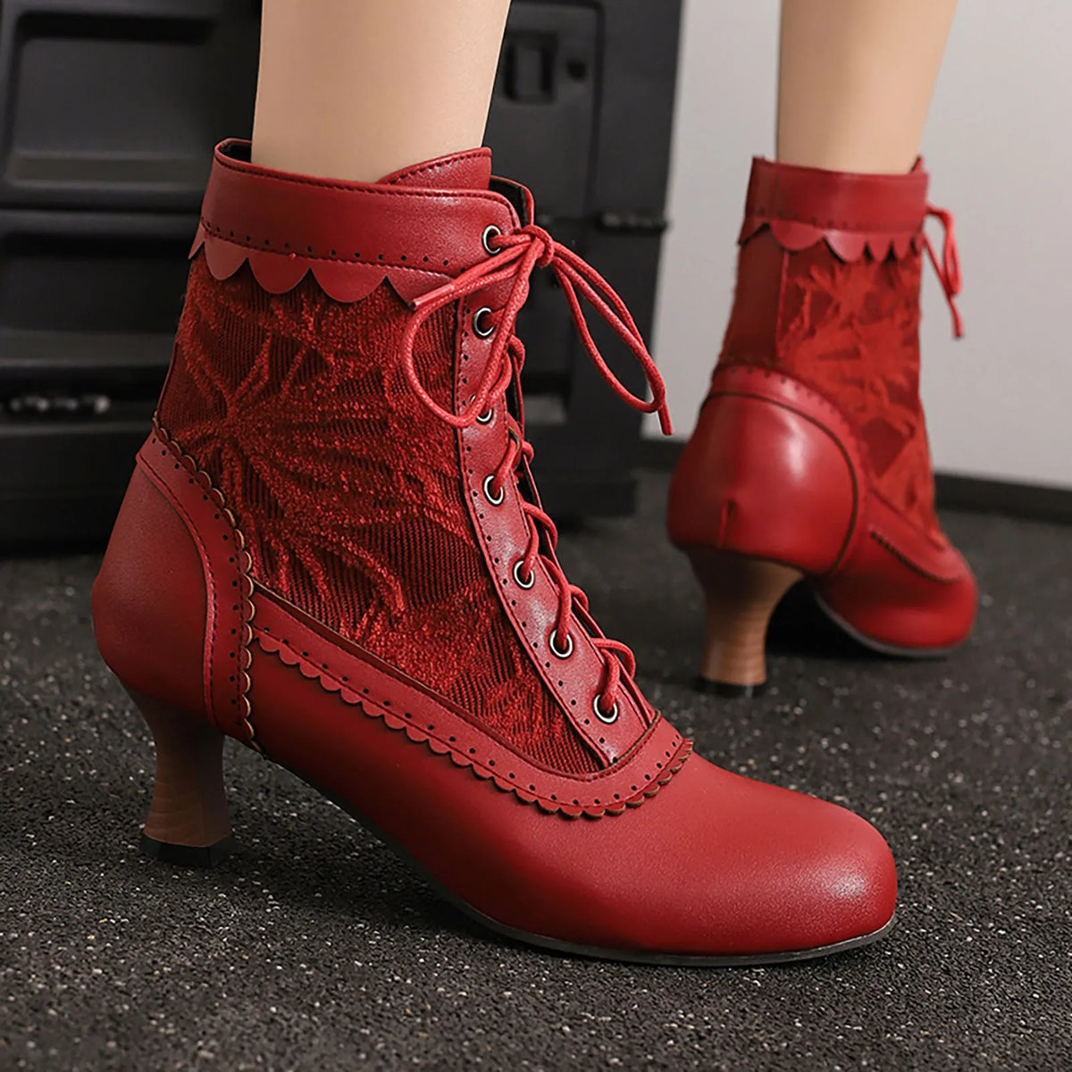 Women’s Vintage Lace-Up Ankle Boots | Low Chunky Heel Booties