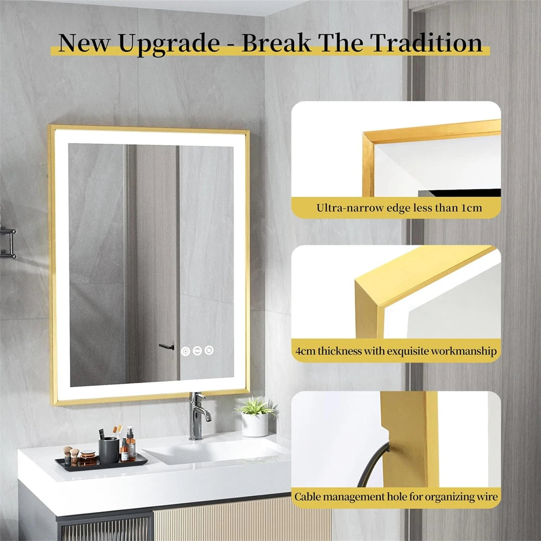Led Bathroom Mirror Wall Mounted Aluminum Frame Anti Fog