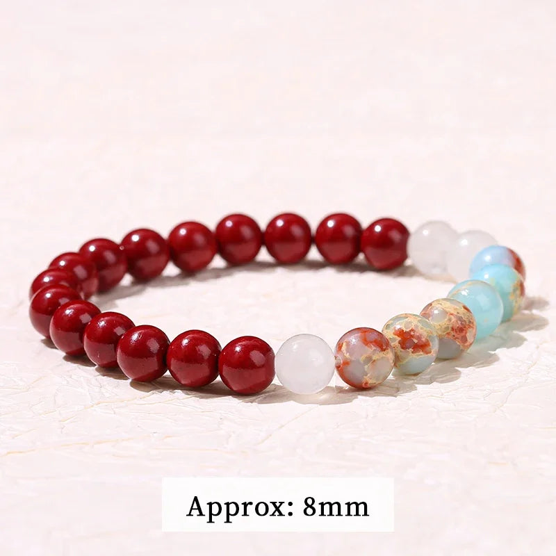 Red Cinnabar Style Beaded Bracelet for Women & Men
