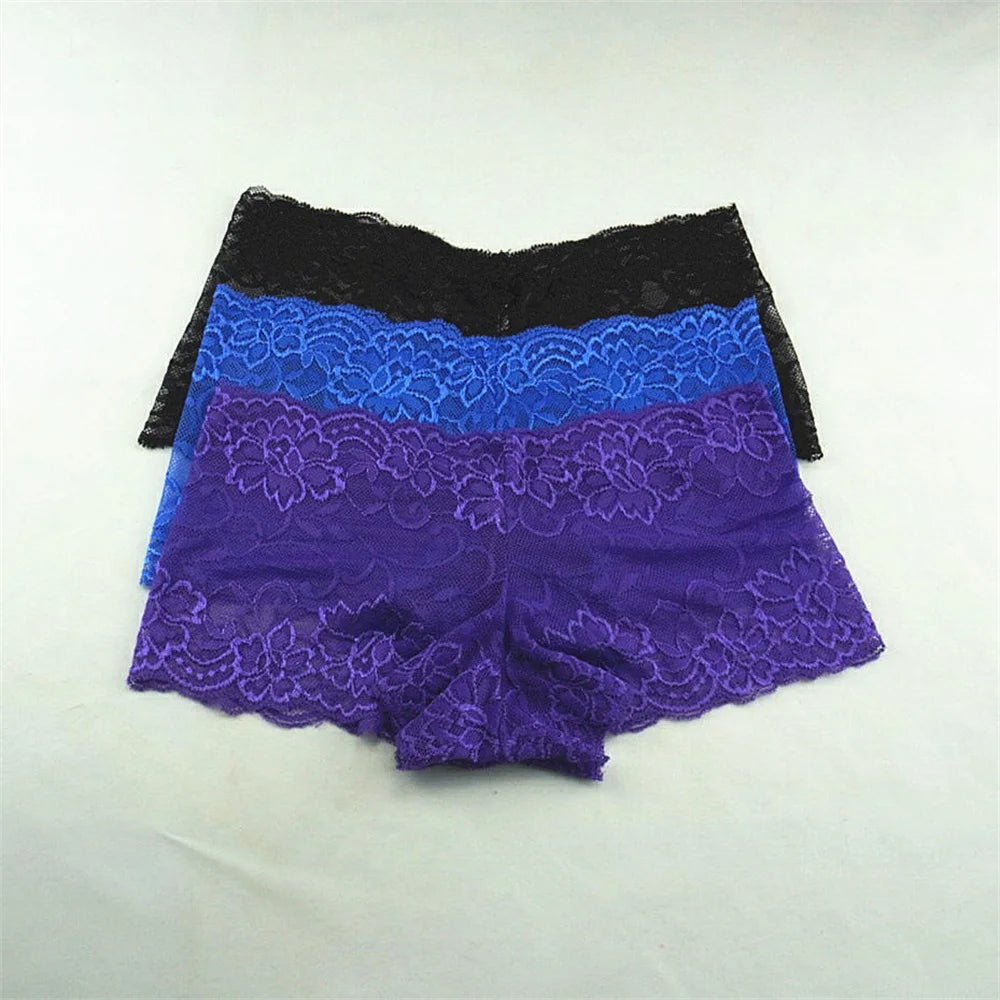Women's Lace Boyshort Panties.  3-Pack Floral Sheer Boxer Underwear