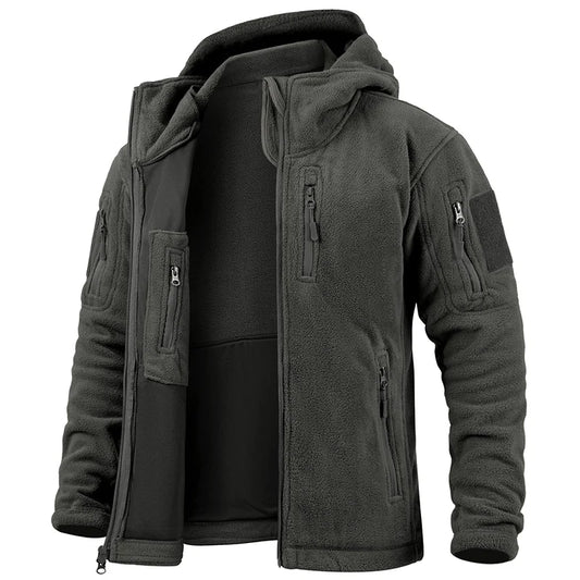 Men’s Tactical Fleece Jacket Winter Military Hoodie Multi Pocket Outdoor Coat