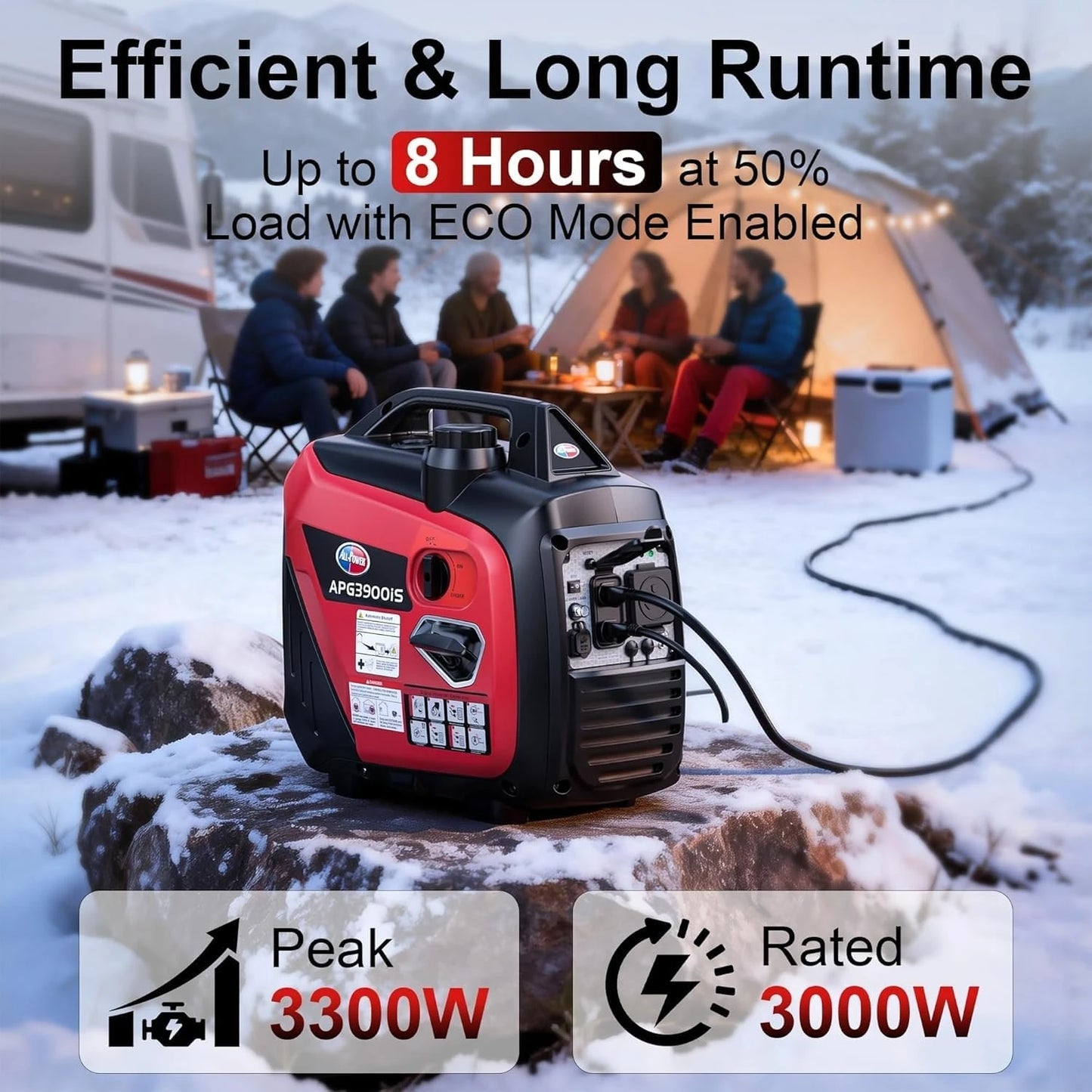 All-Power 3500W Portable Inverter Generator – Quiet Small Gas-Powered Generator with ECO Mode, CO Sensor, Ideal for Camping, Home Use Emergency Backup