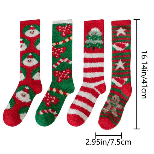 Warm Winter Christmas Socks Winter Crew Socks 4 Pairs Christmas Socks Unisex Holiday Socks Soft Novelty Christmas Supplies For