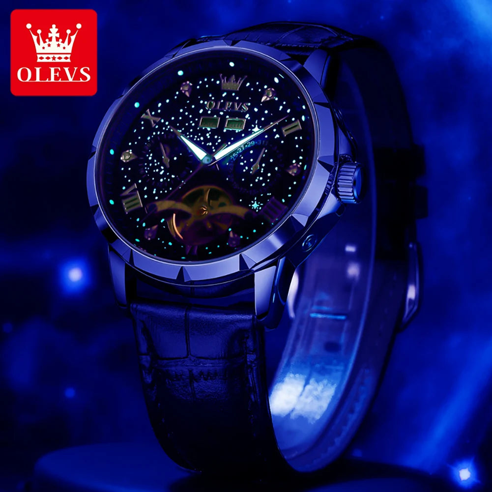 Men’s Luxury Skeleton Watch – Stainless Steel Starry Dial Design