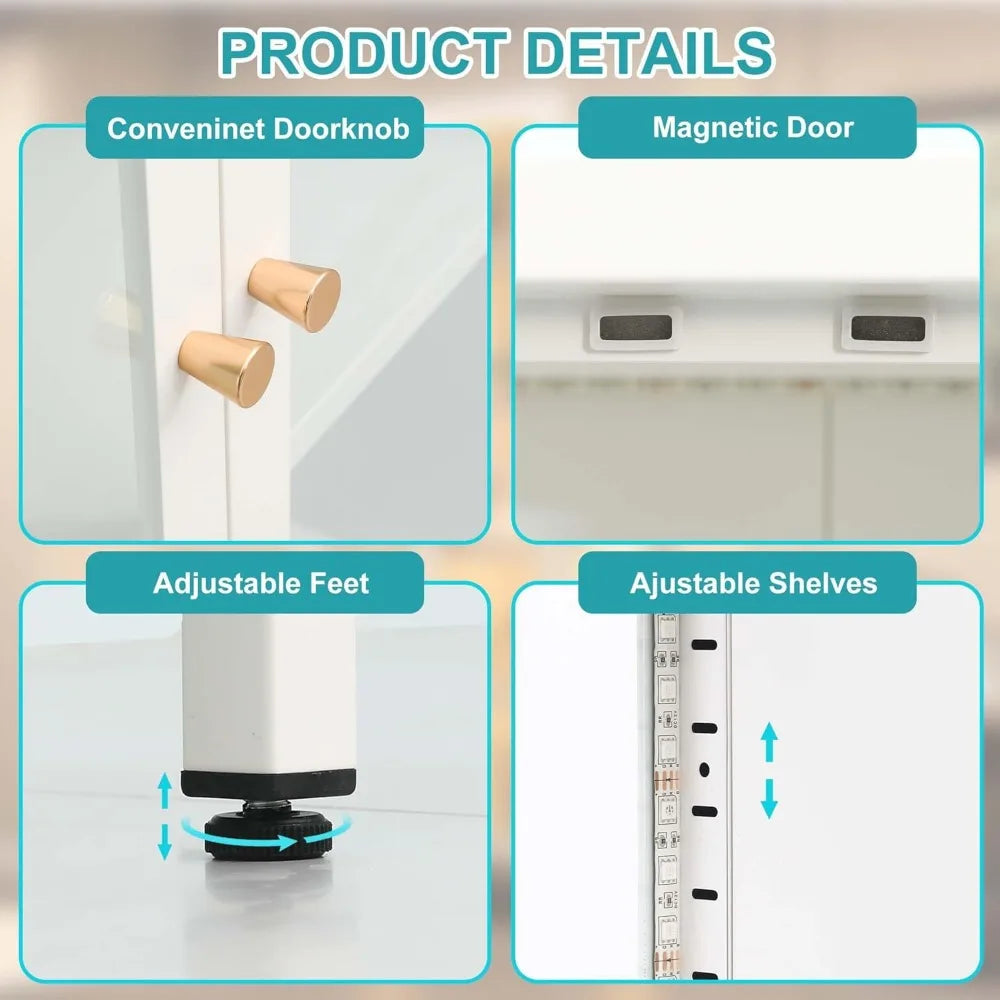 5 Tier Glass Display Cabinet with 12 Color LED Lights, 67" Lighted Curio Cabinet with Glass Doors & Adjustable Shelves, Tall Met