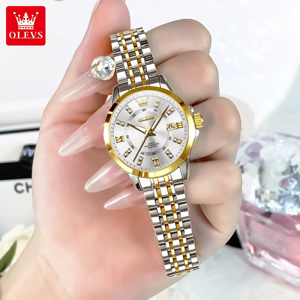 Women’s Elegant Two-Tone Watch – Classic Round Dial & Metal Bracelet