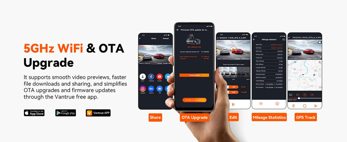 Vantrue N2X 2.7K HDR Dashcam Front and Inside 5G WiFi Dual Dash Camera with IR Night Vision STARVIS 2 Voice Control 60FPS GPS