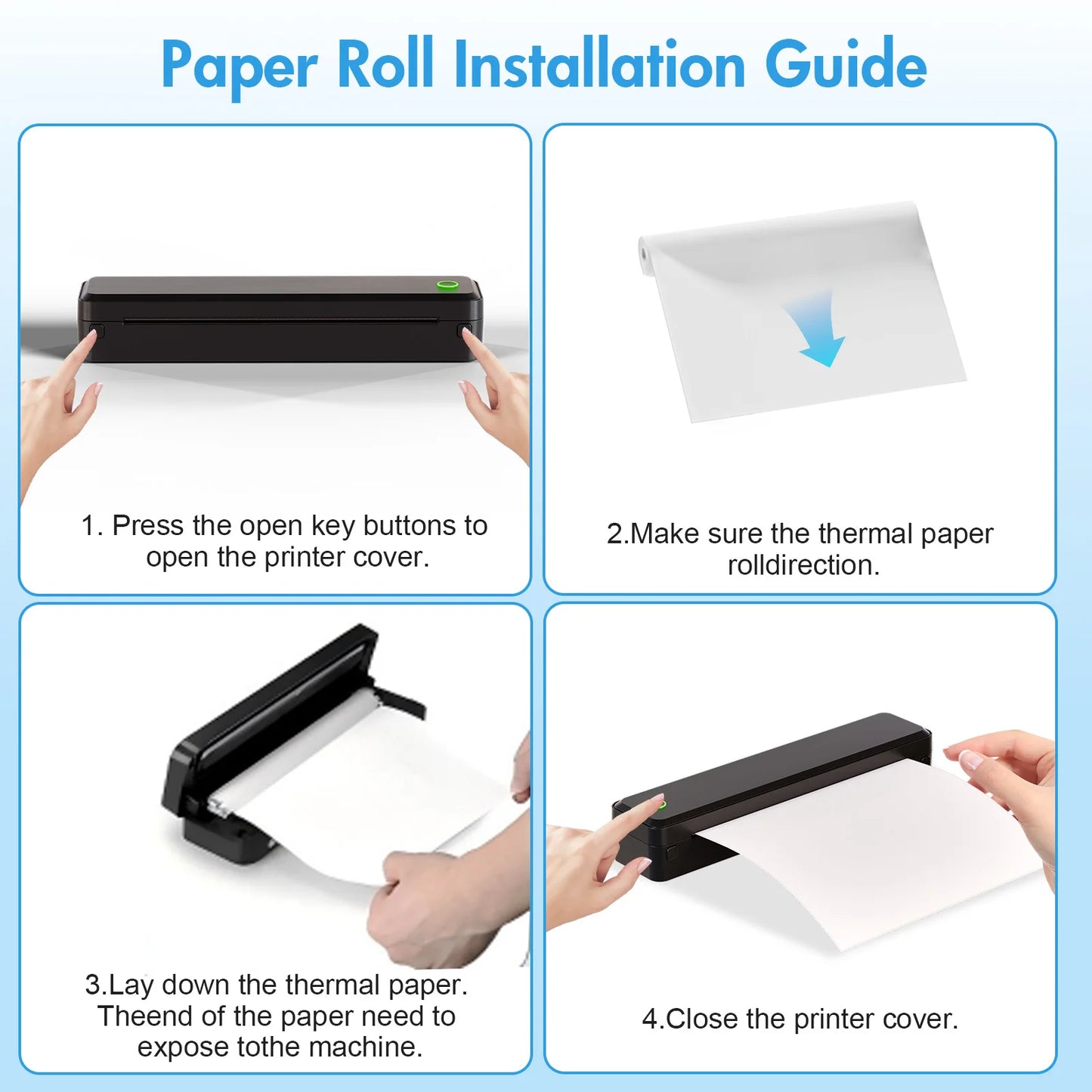 Portable Wireless Thermal Printer for A4, Letter, A5 & B5 Documents, Bluetooth Inkless Mobile Printer for Home, Office & Travel