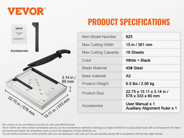 15-1/8” Heavy Duty Guillotine Paper Cutter & Trimmer
