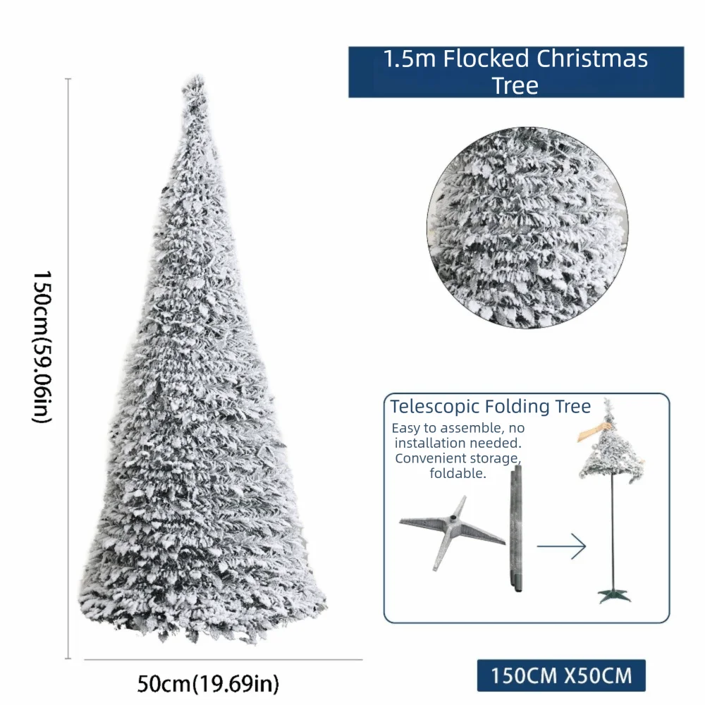 Foldable Snow Flocking Christmas Tree Space Saving Snowy Decor Collapsible Tree New Design With LED Xmas Tree Winter Season