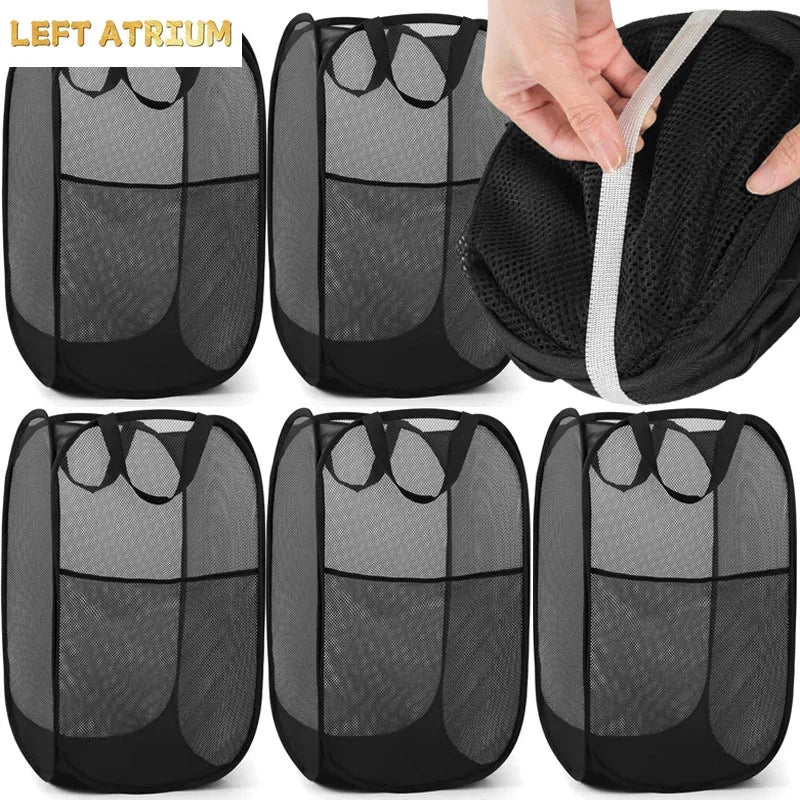 Collapsible Mesh Laundry Hamper with Carry Handles . Foldable Clothes Storage Basket