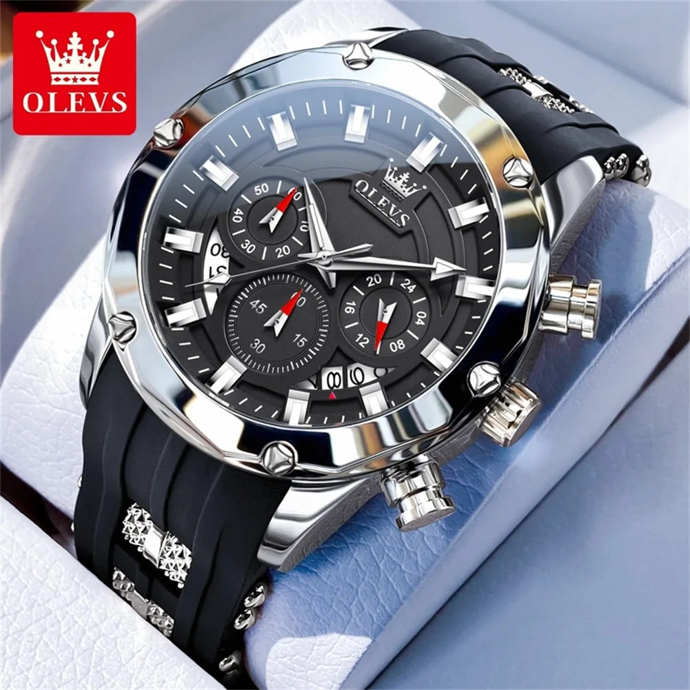 Men’s Luxury Chronograph Watch – Waterproof Silicone Strap Sports Watch