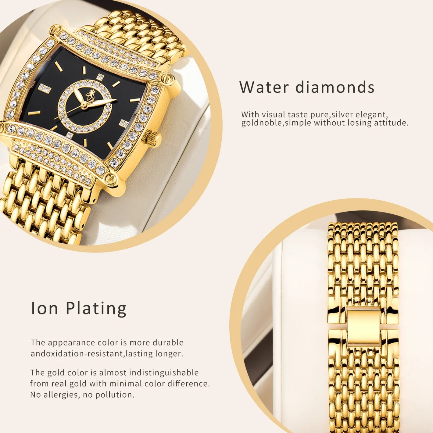 YalaLusi Luxury Crystal Square Watch . Elegant Waterproof Fashion Timepiece