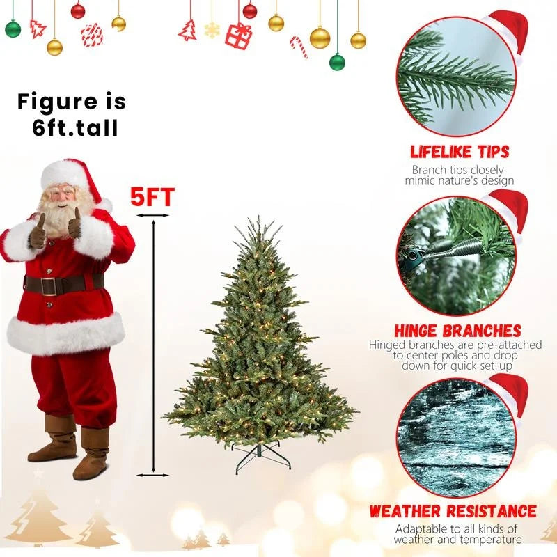 7FT Premium Pre-Lit Christmas Tree with 750 LED Lights, 2,257 PE/PVC Branch Tips & Wide Base