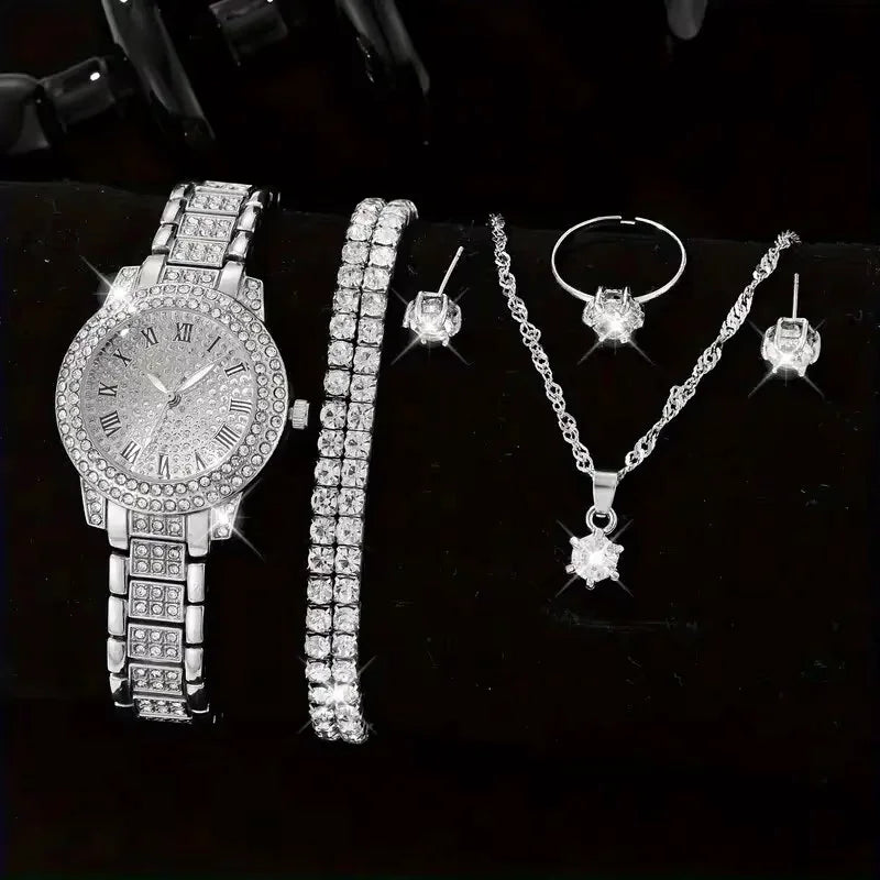 Luxury Women’s Watch & Jewelry Gift Set. Elegant Crystal Fashion Collection