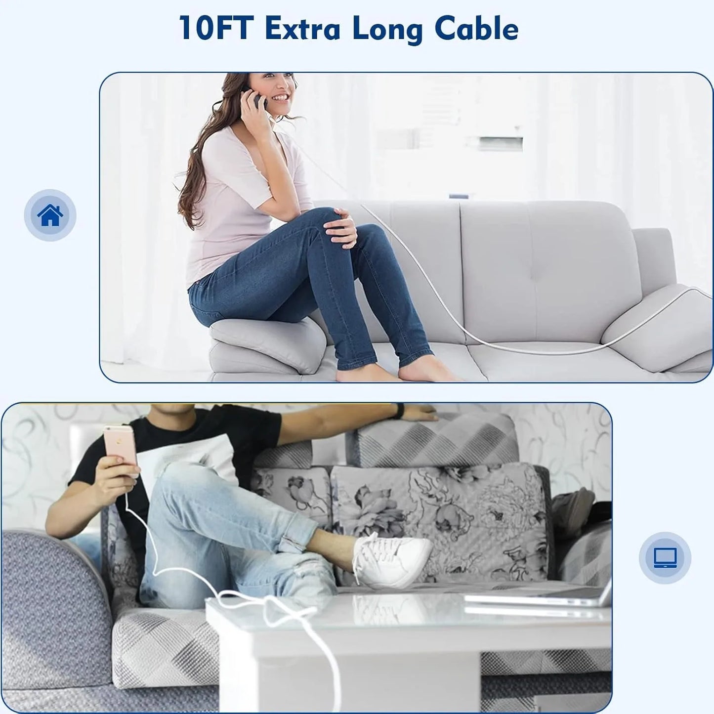 2Pack 10Ft Long Fast Charging Lightning Cord Cable With USB Wall Charger for iPhone 14/13/12 Mini/11 Pro Max/10/XS/XR/X/8/7,iPad