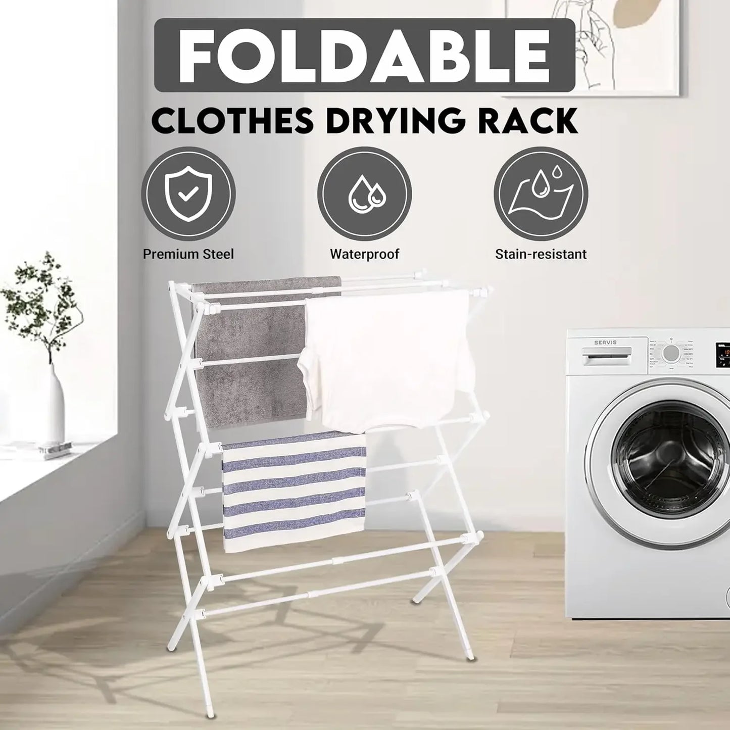 Foldable Clothes Drying Rack for Indoor & Outdoor Laundry, Space-Saving Air Drying Stand