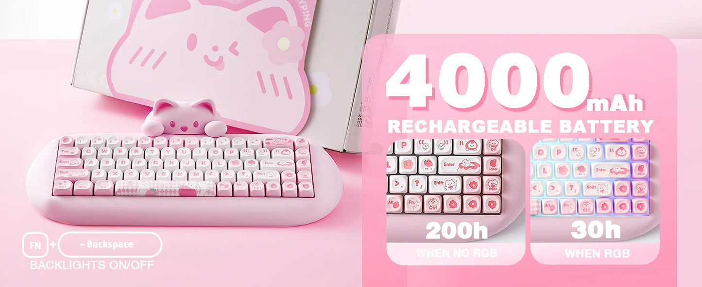 YUNZII C68 Wireless RGB Mechanical Keyboard .Cute Cat Edition
