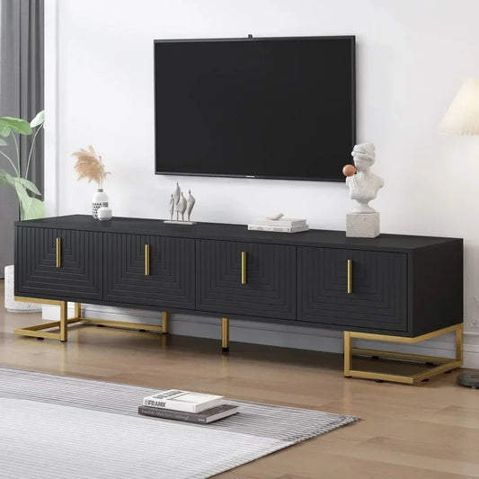 TV Stand for 80 inch TV with Golden Legs and Handles, with Cabinets and Adjustable Shelves,Modern Wood TV Cabinet