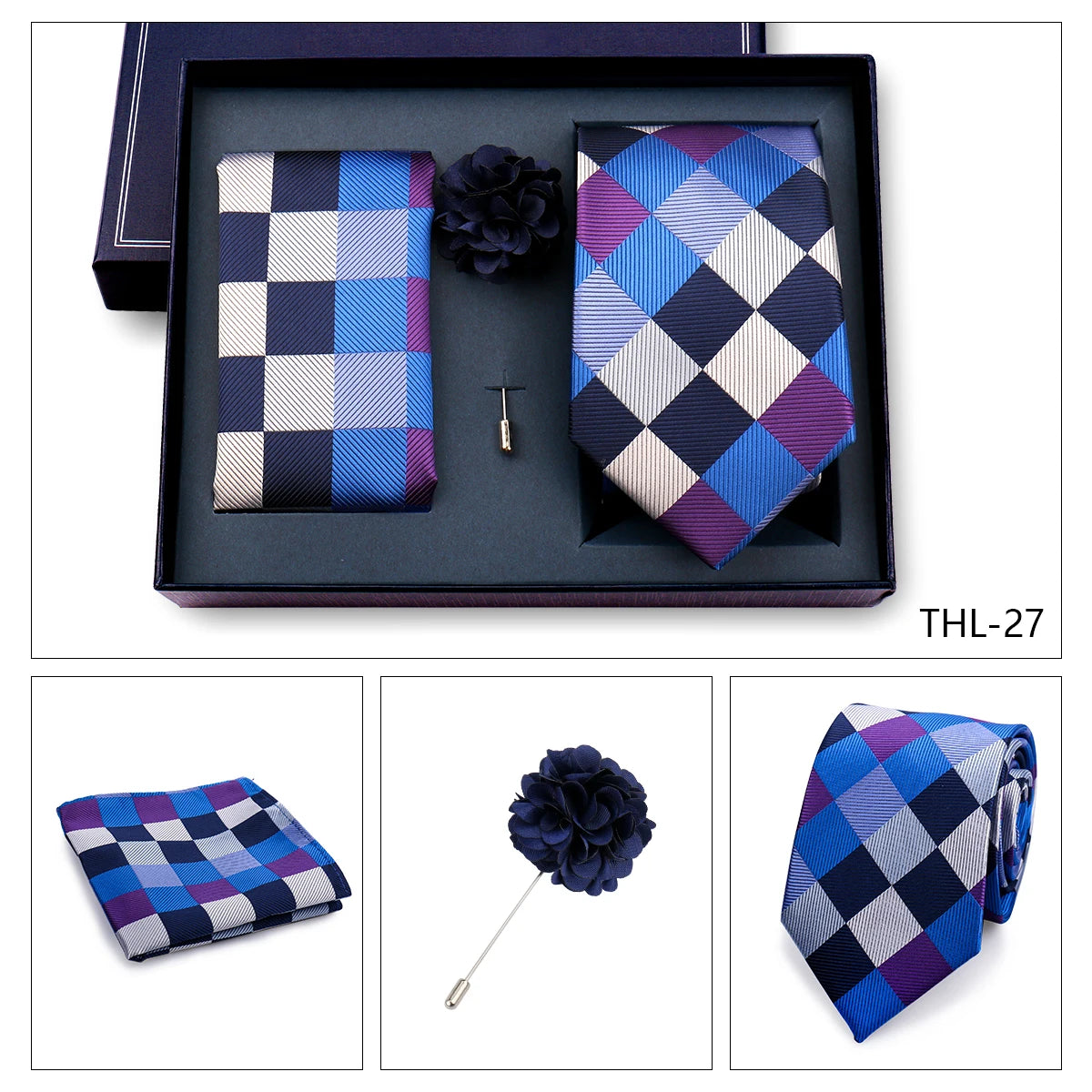 Luxury Men’s Paisley Necktie Gift Set. Silk Tie, Pocket Square, Cufflinks & Gift Box for Weddings & Business