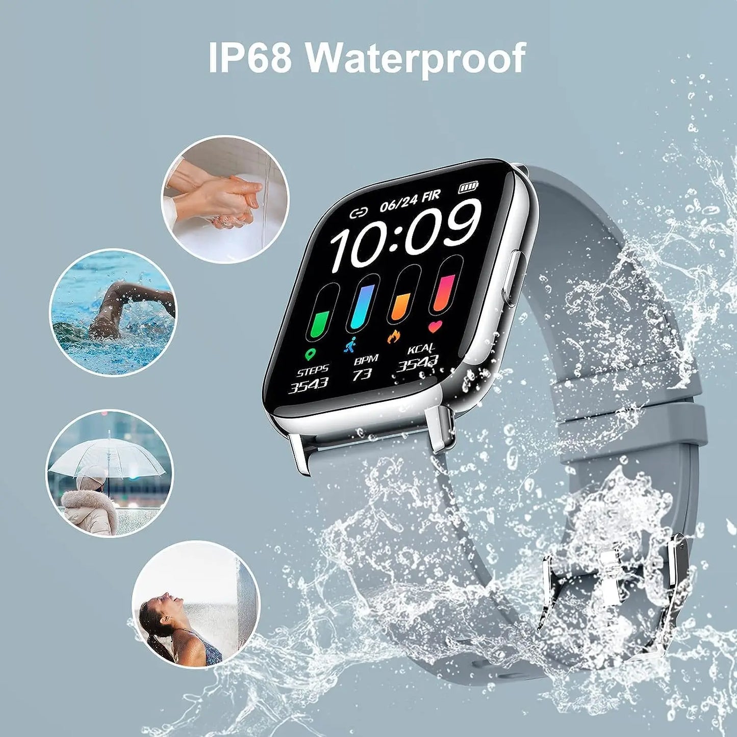 1.69” Bluetooth Smart Watch with Fitness & Health Tracking