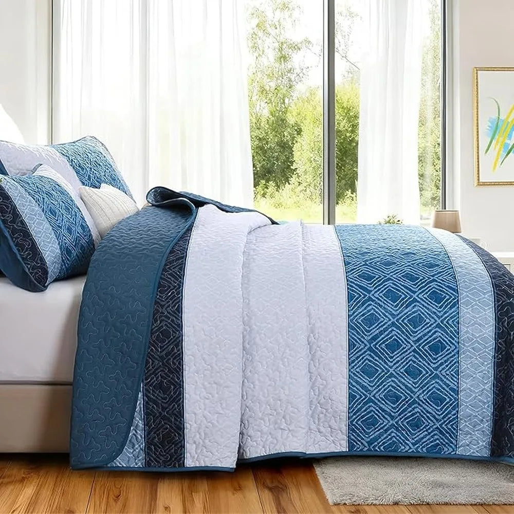 Elegant Blue Quilted Comforter Bedding Set