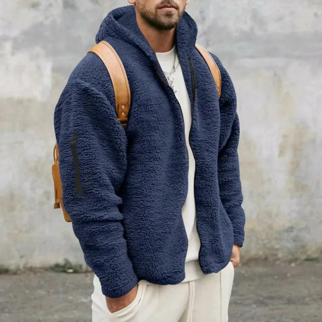 2024 Men's Autumn and Winter Double-Sided Fleece Warm Jacket  Loose Hooded Casual Jacket