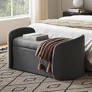 Luna Round Ottoman with Storage and Tray, Round Coffee Table with Storage, Upholstered Foot Stools Ottoman for Living Room, Bed