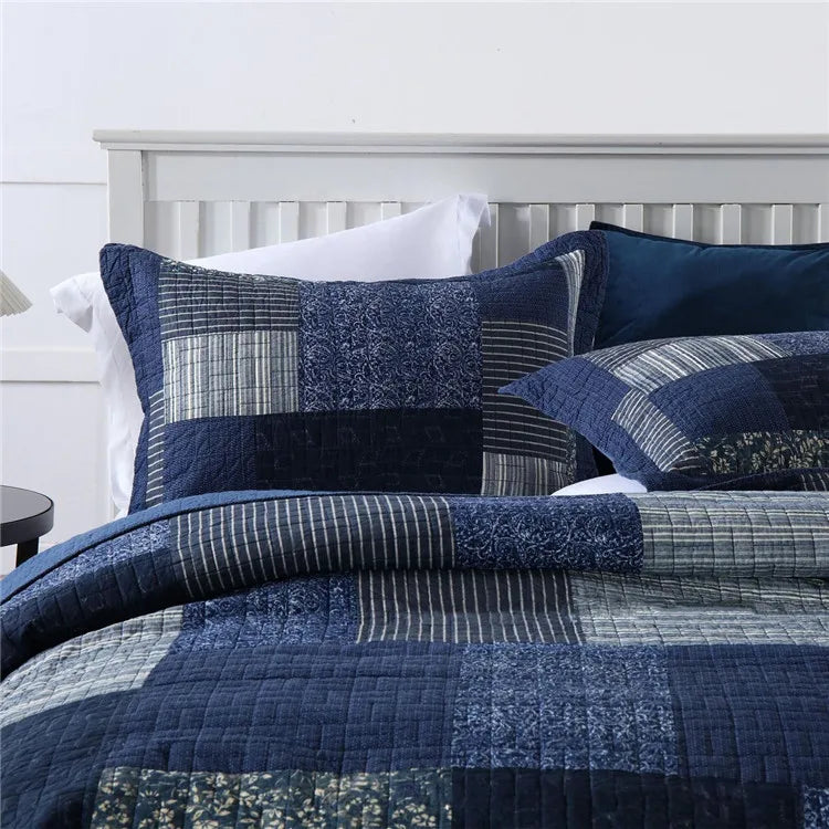 Vintage Cotton Patchwork Quilted Bedspread Set