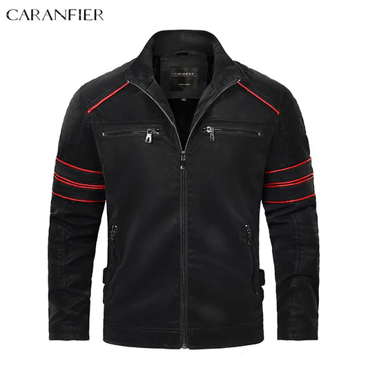 CARANFIER Mens Leahter Jacket Men Washed Retro Velour PU Jackets Male Motorcycle Biker Coat Autumn Winter Outerwear Dropshipping
