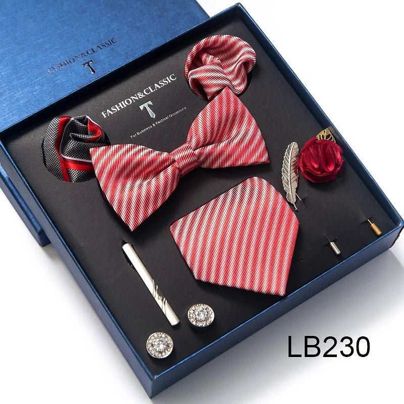 Men’s Novelty Silk Tie Gift Set. Necktie, Pocket Square & Accessories