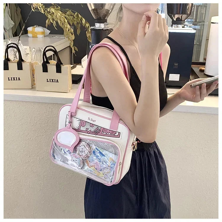 Y2K Japanese Harajuku Ita Bag for Women Cute Shoulder Bag Girls Transparent Itabag Crossbody Bag JK Shoulder Bags Handbags