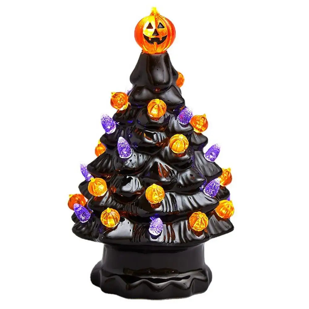 Halloween LED Tree Table Centerpiece Halloween Decor Ceramic Tree Christmas Tree Pumpkin Lighted Halloween Decorations