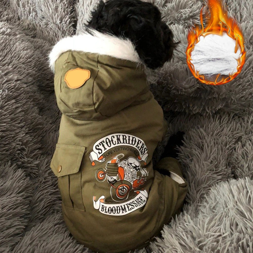 Luxury Hooded Winter Dog Snowsuit with Four-Leg Warm Protection