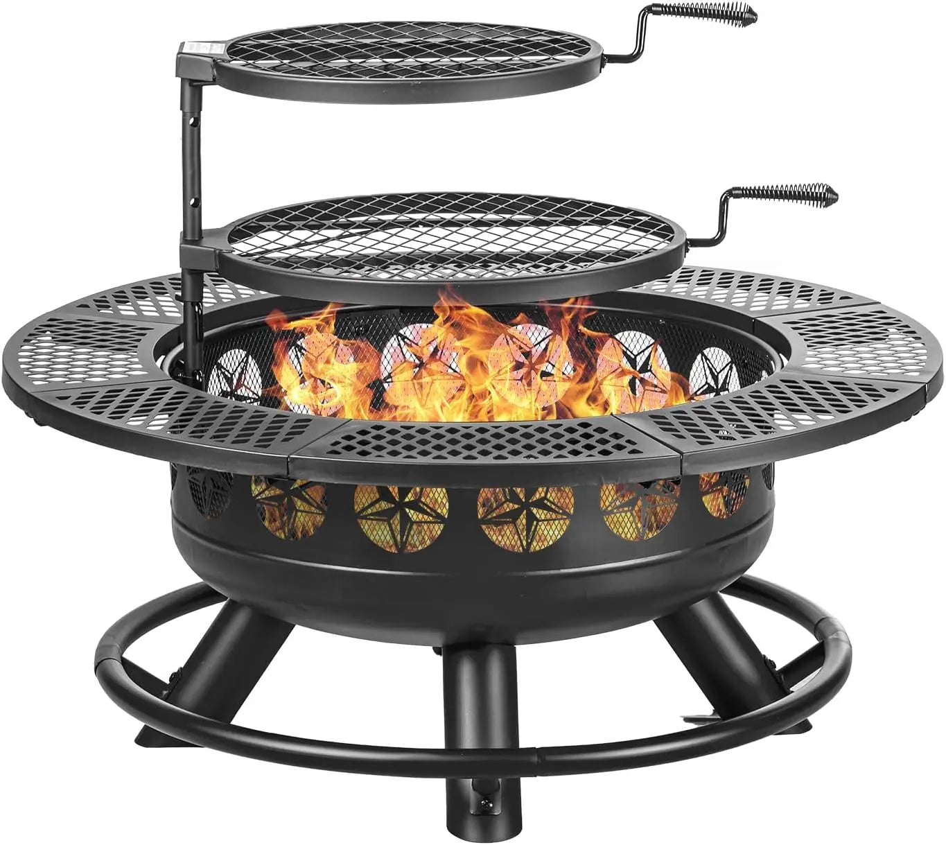 36” Outdoor Fire Pit with Dual Cooking Grills – Wood Burning Backyard & Camping Fire Pit