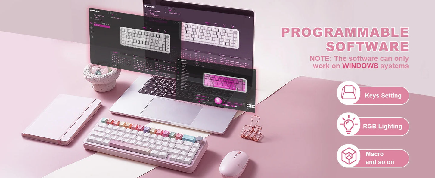 YUNZII B68 Wireless Mechanical Gaming Keyboard, Tri-Mode Hot Swappable Cute Gasket Mounted Creamy Keyboard for Win/Mac,