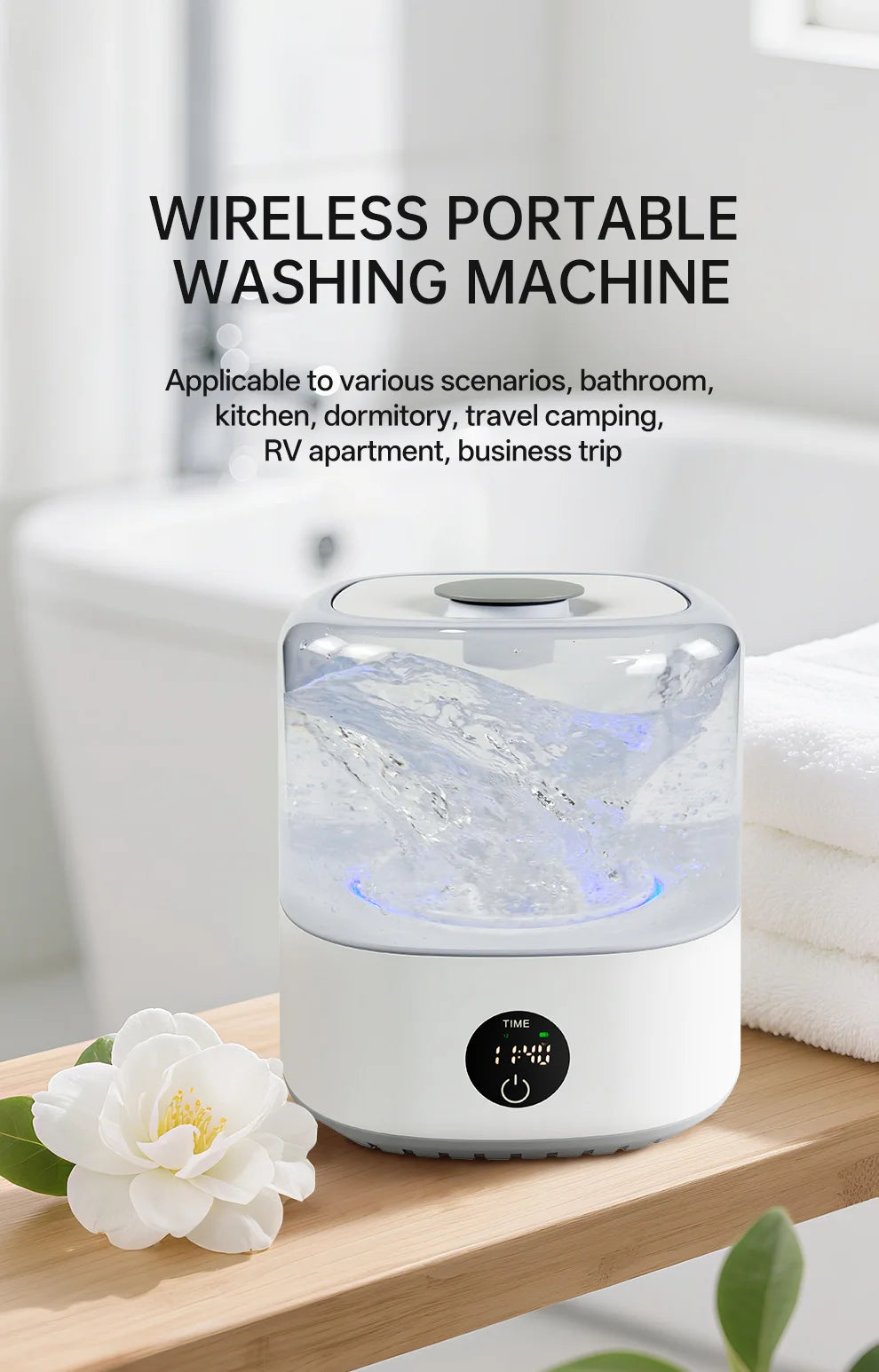 Mini Cordless Washer USB Rechargeable Portable, 3L For Delicates, Socks & Underwear, 3 Modes Quiet Design, Compact For Dorm, Travel & Small Spaces