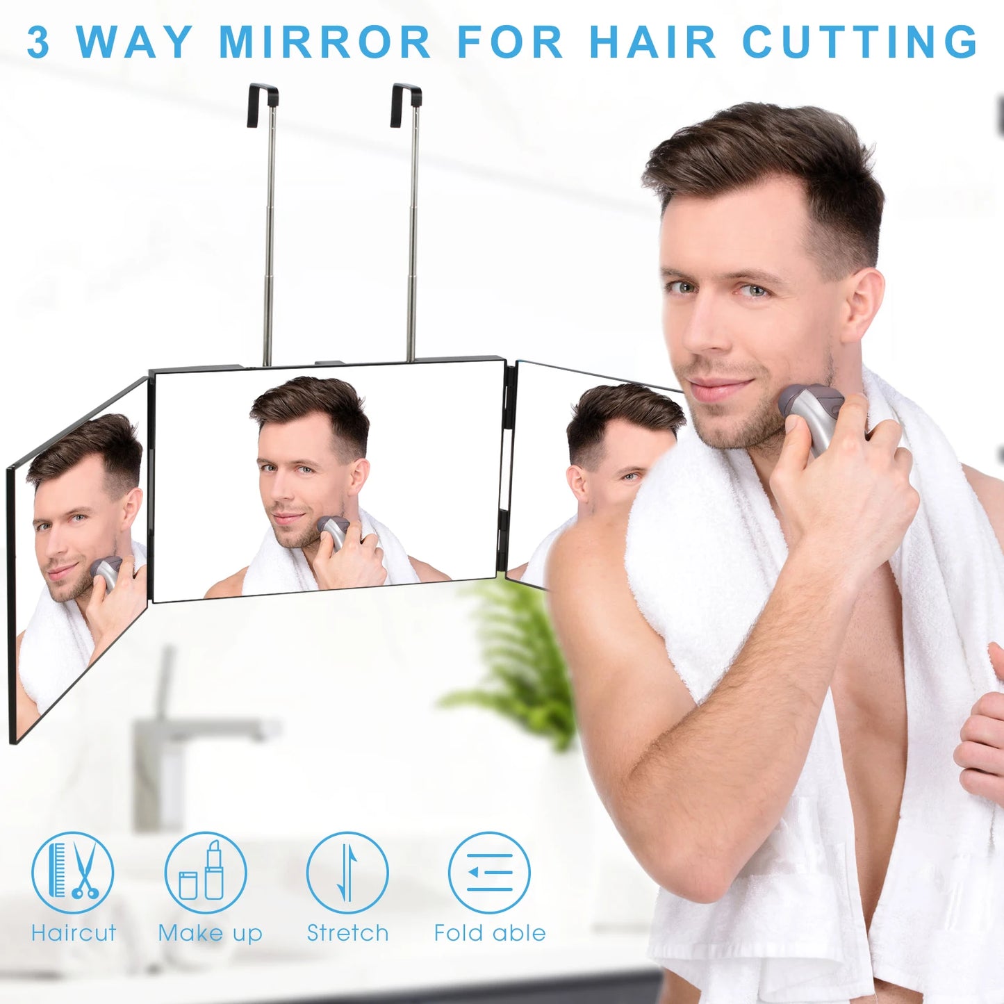 3-Way Adjustable Barber & Makeup Mirror. Portable Self Hair Cutting Mirror