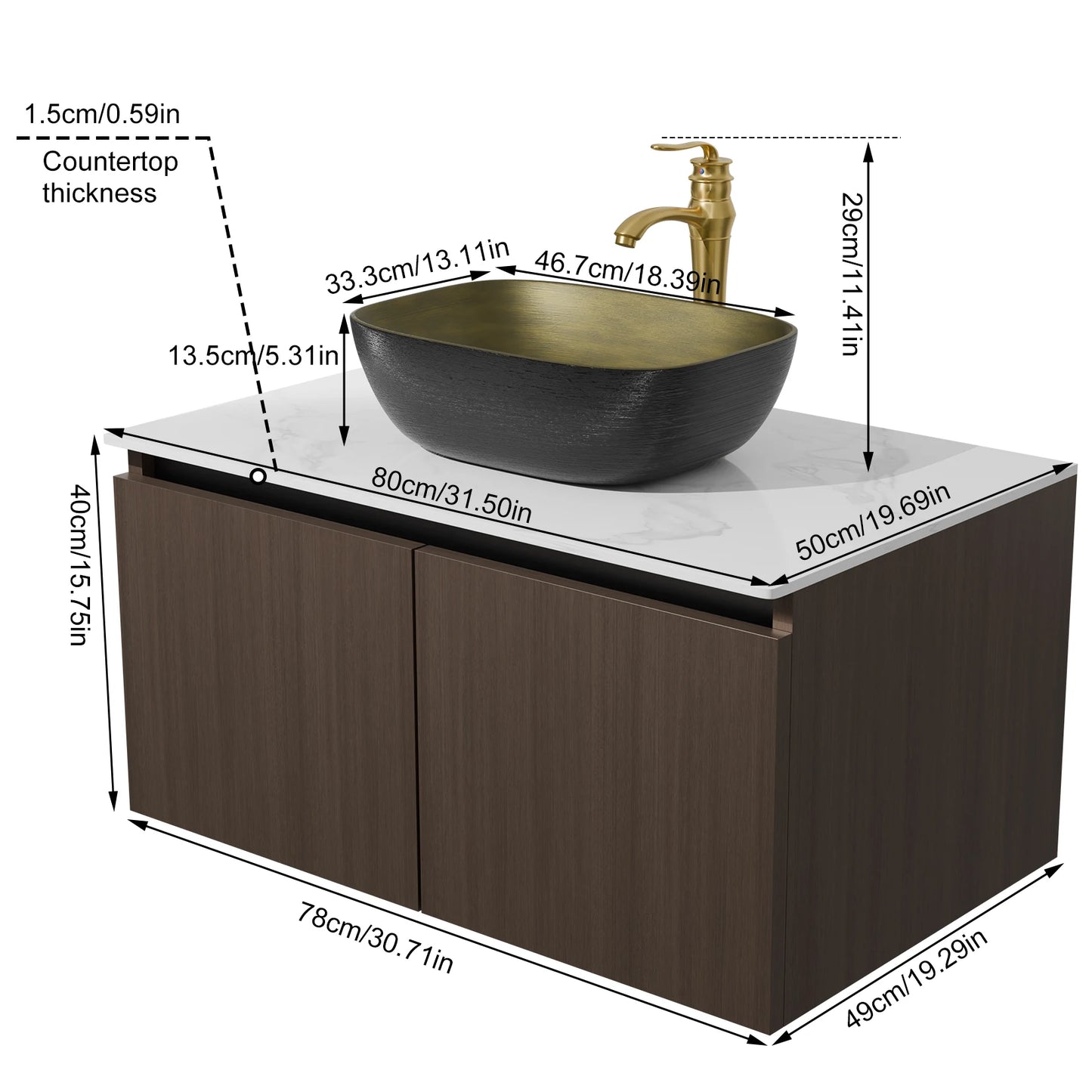 Floating Wall Mount Vanity Set With Ceramic Sink And Faucet